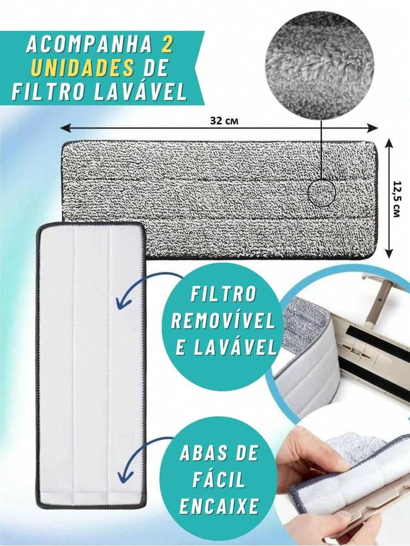 Mop Flat Balde 6 litros Com Cabo Extensível Inox Grande + 2 Refis de Bônus - Loja Easy Express