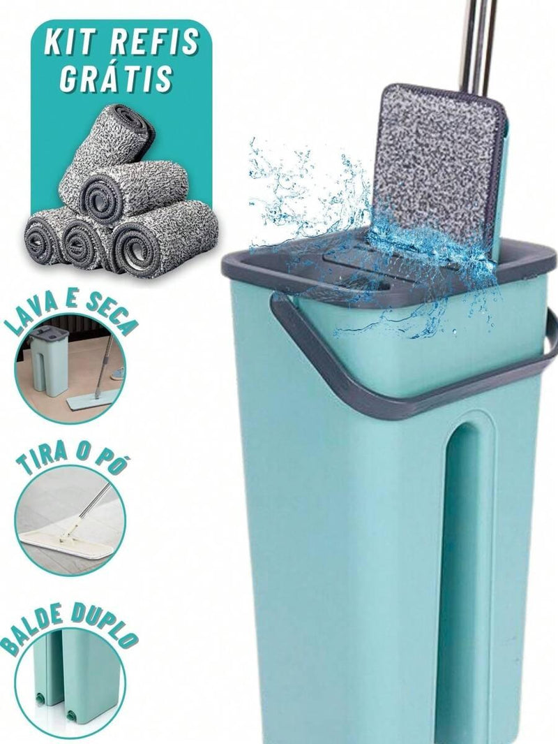 Mop Flat Balde 6 litros Com Cabo Extensível Inox Grande + 2 Refis de Bônus - Loja Easy Express