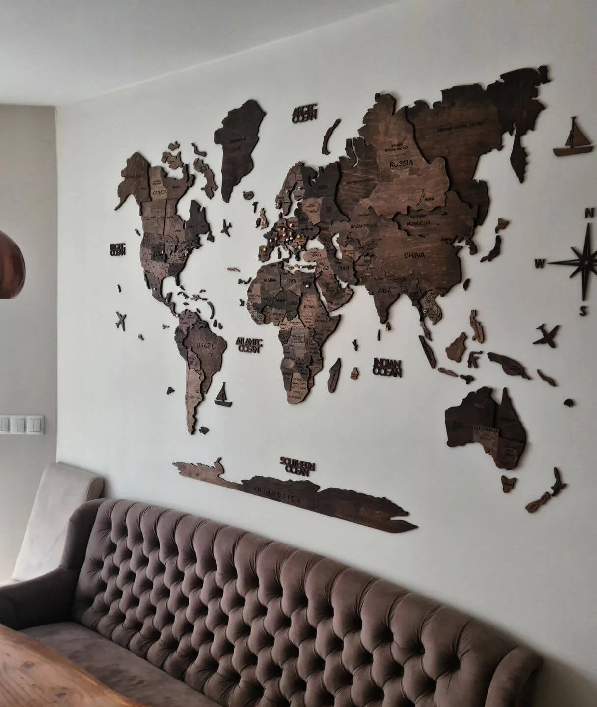 Mapa mundi 3D decoração de parede