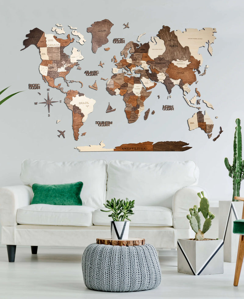 Mapa mundi 3D decoração de parede
