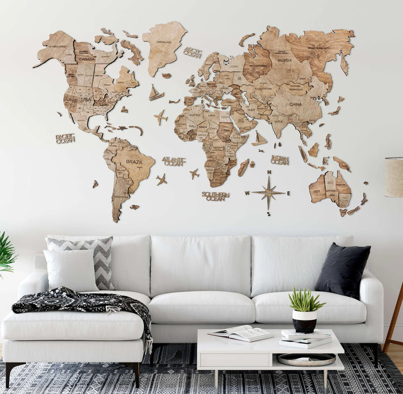 Mapa mundi 3D decoração de parede