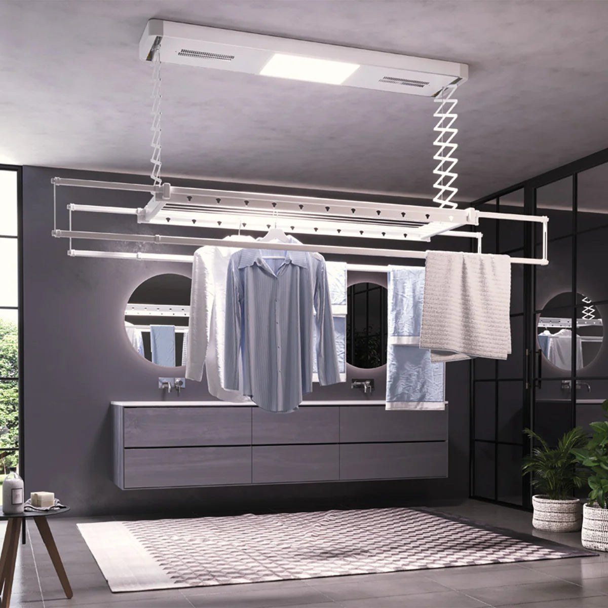 Varal Retrátil Automático Luz Uv Ventilação Controle 110v