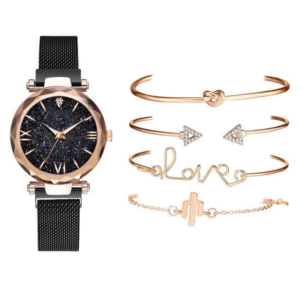 Relógio Feminino De Quartzo Luxury + 4 Pulseiras De Brinde - Loja Easy Express