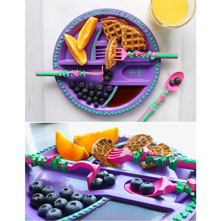Conjunto de Pratos e Utensílios Infantil 4 peças com Tema de Construção