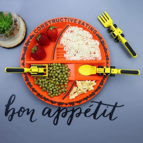 Conjunto de Pratos e Utensílios Infantil 4 peças com Tema de Construção