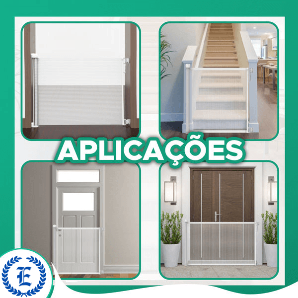 Portão De Segurança Retrátil Para Bebês, Crianças E Pets Com Tela De Pvc, Alumínio E Abs Branco