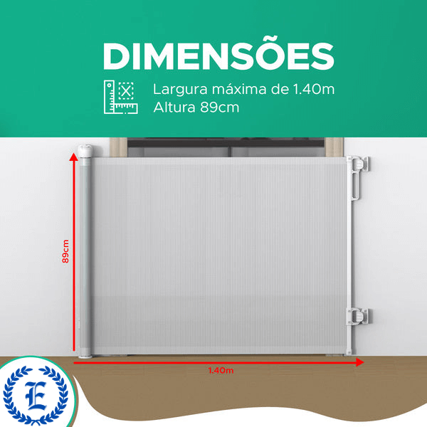 Portão De Segurança Retrátil Para Bebês, Crianças E Pets Com Tela De Pvc, Alumínio E Abs Branco