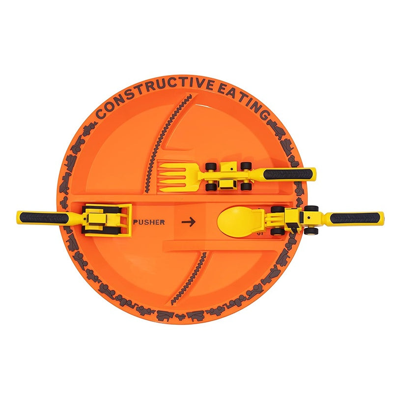 Conjunto de Pratos e Utensílios Infantil 4 peças com Tema de Construção
