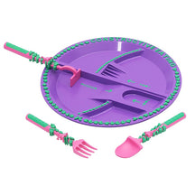 Conjunto de Pratos e Utensílios Infantil 4 peças com Tema de Construção