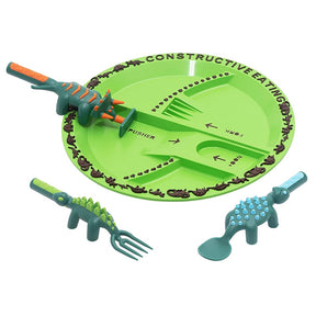 Conjunto de Pratos e Utensílios Infantil 4 peças com Tema de Construção